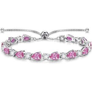 Sterling Silver Shine of Tears Birthstone Tennis Bracelet - 10-Pink Tourmaline